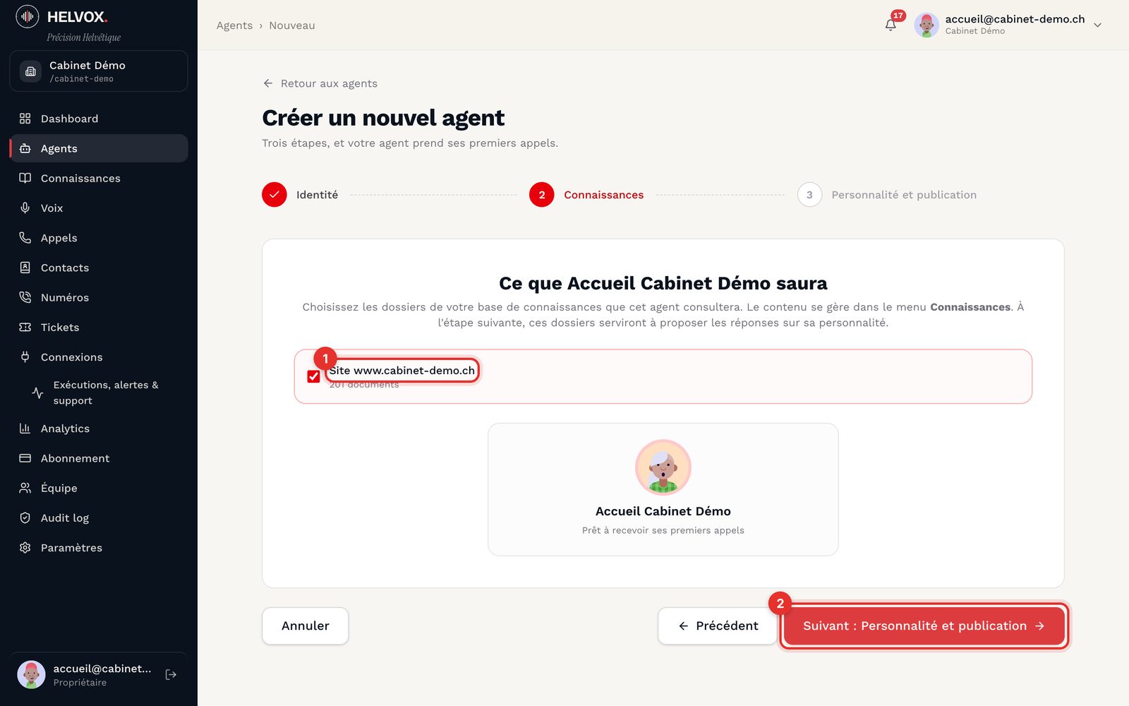 Étape 2 : ce que l'agent saura